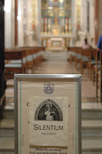 Cathedral Basilica of Saint Louis, in Saint Louis, Missouri, USA - sign "silentium" at the Blessed Sacrament Chapel