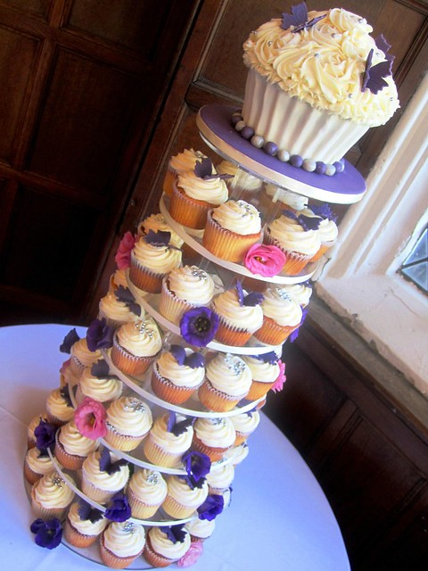 examples of a good wedding program Ivory Purple Pink Cupcake Tower Wedding
