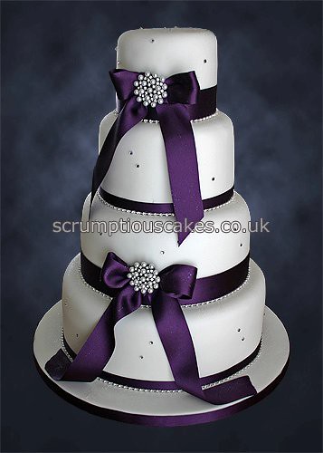Wedding Cake 769 Purple Ribbon and Pearl Brooches