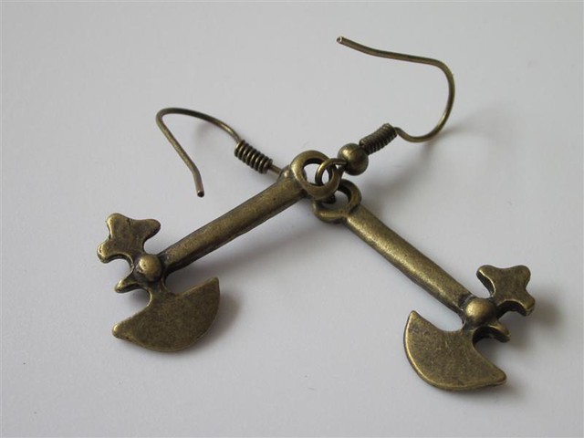 Medieval Metal Axe Earrings Bronze Plated Brass Viking Warrior