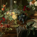 Carstian Luyckx "Still Life of a basket of fruit, flowers in a gilt vase, a nautilus shell..."(detail) oil on canvas