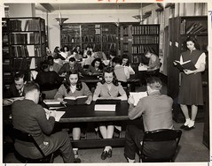 November 1945: Roosevelt students studying in the library [in the Wells Street building].