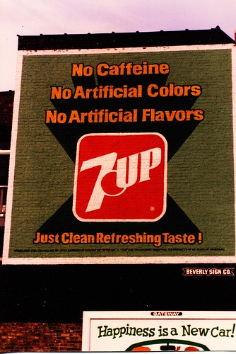 A 1980's era 7 UP mural billboard. (Gone.)  Chicago Illinois USA. December 1985. by Eddie from Chicago