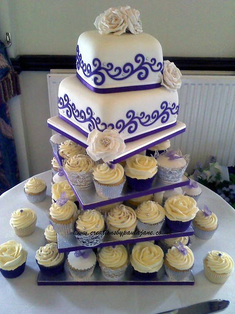 Purple Wedding Cupcake Tower wwwcreationsbypaulajanecouk