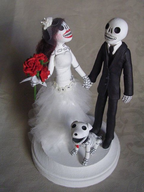 Day of the Dead wedding cake topper with skeleton dog Available on eBay