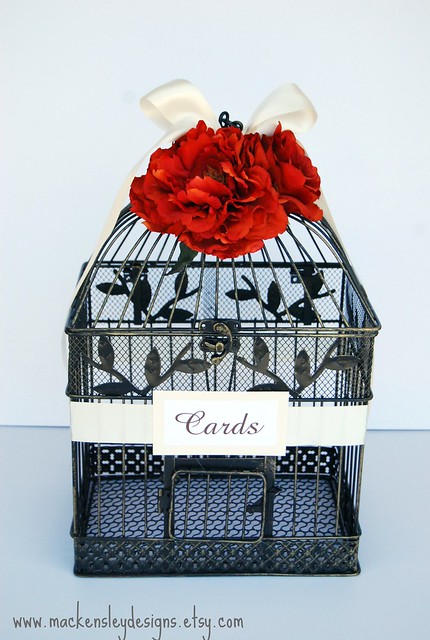 LARGE Bird Cage Wedding Card Holder Orange Ivory