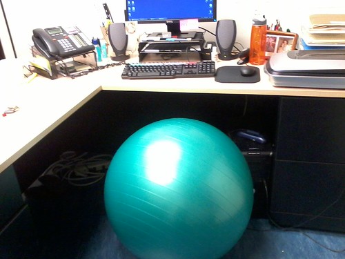 First full day of exercise ball as desk chair = two thumbs up! @devonakmon was on to something.