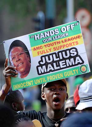 Members of the African National Congress Youth League (ANCYL) demonstrated outside the ANC parent body's disciplinary hearing against president Julius Malema. The meeting has generated anger among the youth. by Pan-African News Wire File Photos