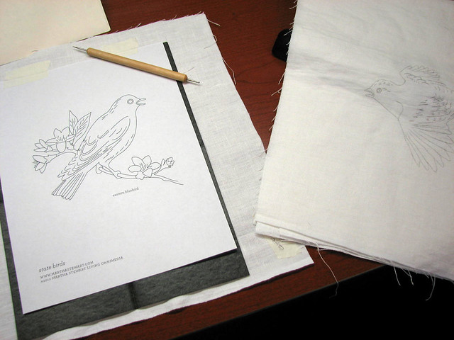 Tracing State Birds onto Linen