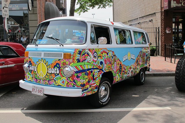 This 1979 Volkswagen has been imaginatively decorated as a hippie van