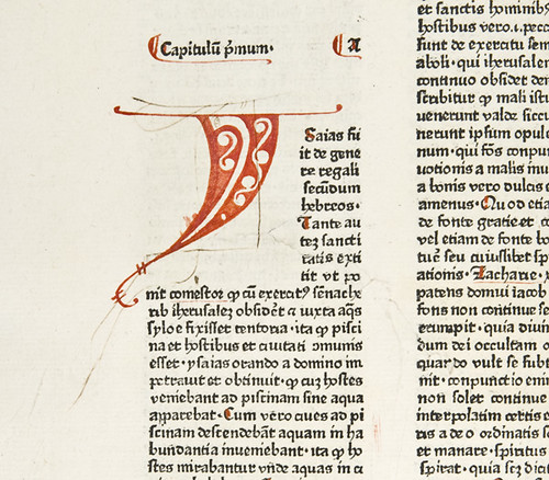 Manuscript initial with preliminary sketch in Berchorius, Petrus: Liber Bibliae moralis