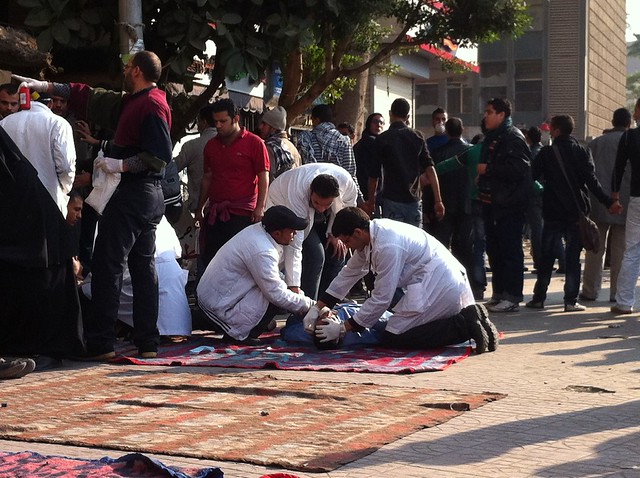 Makeshift clinics in Tahrir Square during protests | Photo: Aljazeera English