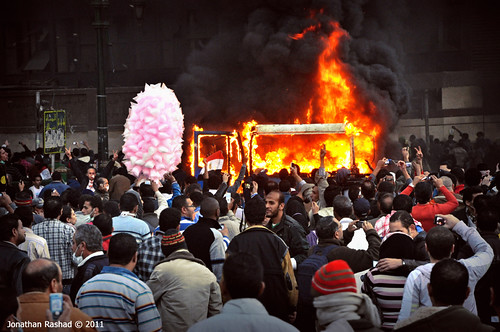 CSF vehicle on fire - Tahrir Battle