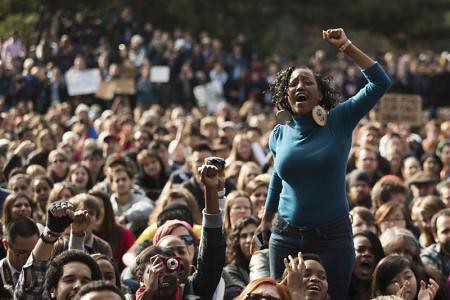 Students at the University of California at Davis during a rally. Police had pepper sprayed students demonstrating against the economic crisis. by Pan-African News Wire File Photos