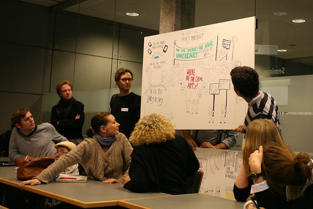 Live hand-written visualization of the Barcamp conversation. Photo by Alexey Sidorenko