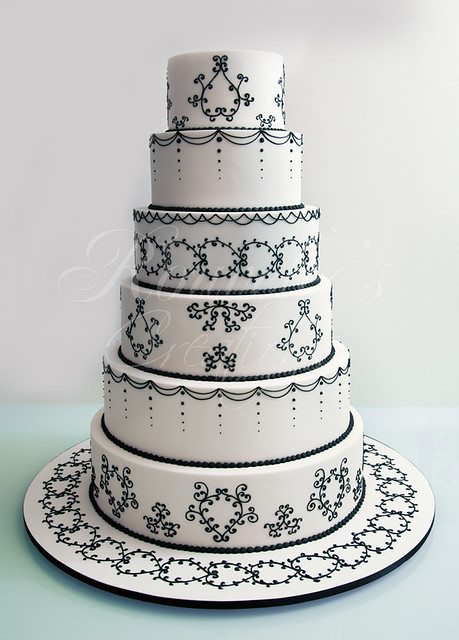 Design is based on Cake Boss's Black and White 6 tier wedding cake