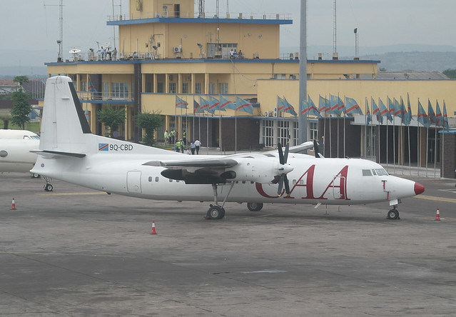 The CAA Fokker 50 9Q-CBD in Kinshasa