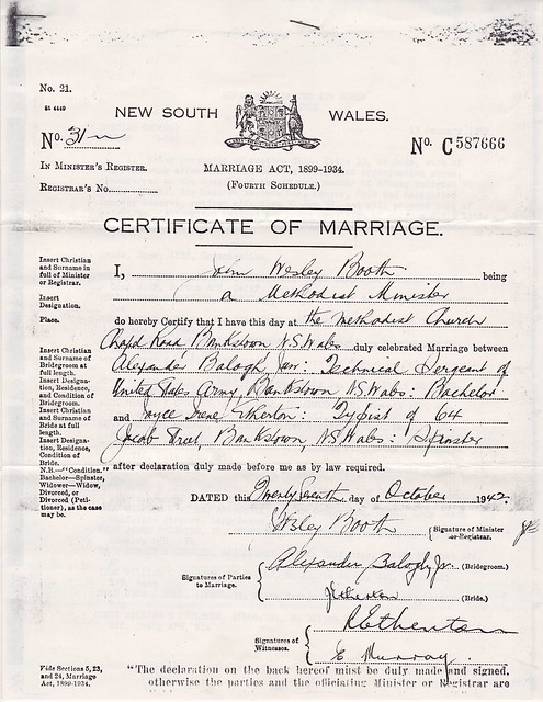 WWII MSgt Alexander Balogh Joyce Etherton 39s Marriage Certificate