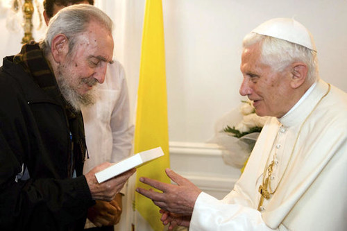 Former Cuban President Fidel Castro meets with Pope Benedict XVI in Havana on March 28, 2012. The Pope called for the lifting of the US embargo on the socialist Caribbean state. by Pan-African News Wire File Photos