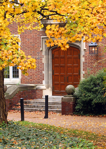 365@VU: 302 - The changing fall leaves frame a doorway of Alumni Hall