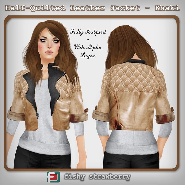 Half-Quilted Leather Jacket - Khaki