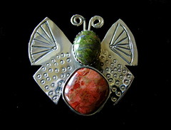 Unakite Apple Coral Butterfly Pendant A 2