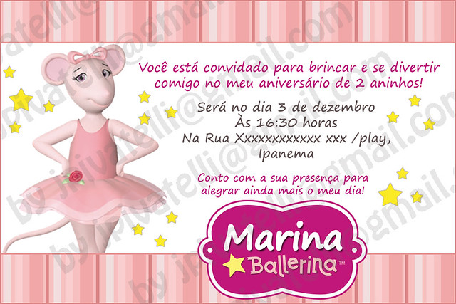 Convite de 2 aninhos da Marina com o tema Angelina Ballerina
