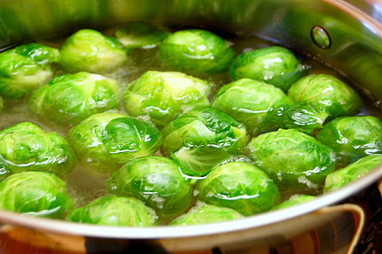 Blanching the brussels sprouts
