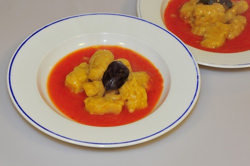 gnocchi with a red pepper sauce