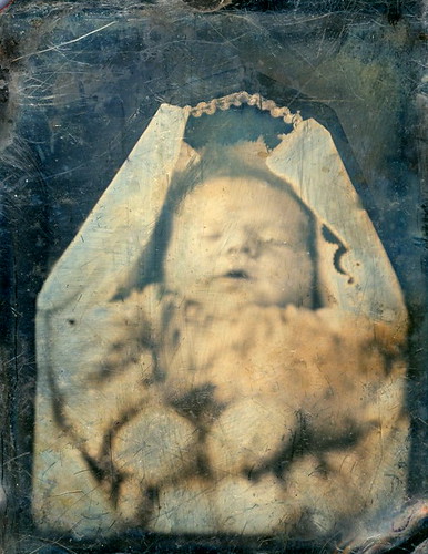 Daguerreotype of Deceased Infant in Coffin, 1/9th-Plate, Circa 1845 by lisby1