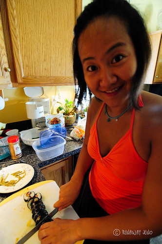 Juno making Gimbab Korean Food
