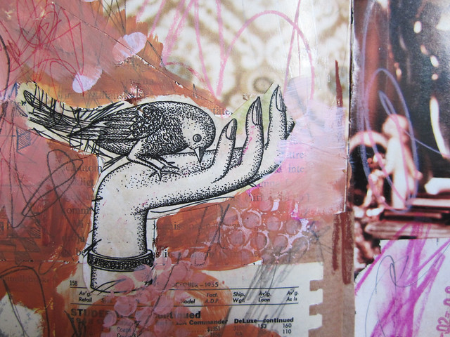 Art Journal detail: bird in the hand