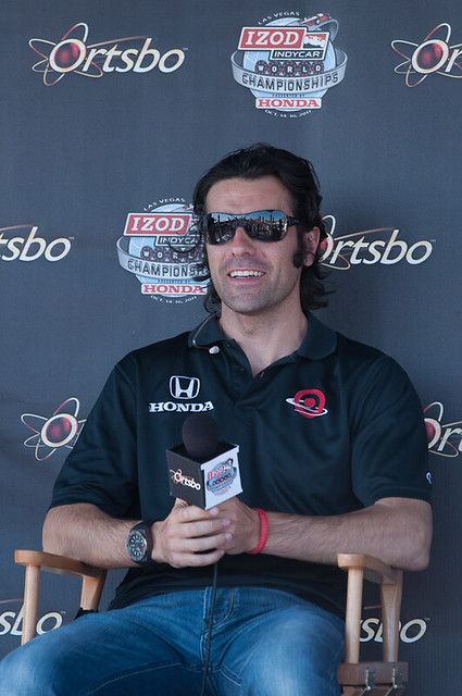 Dario Franchitti of Target Chip Ganassi Racing is seen answering questions