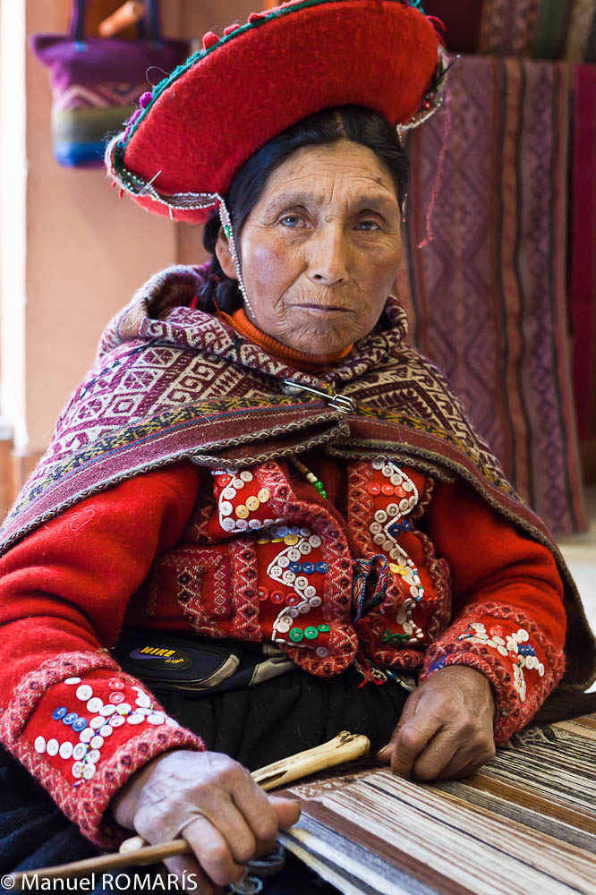 Cuzco, Peru, woman in red, weaving