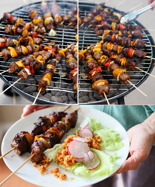 Easy spicy lamb skewers & a tangy burghul salad
