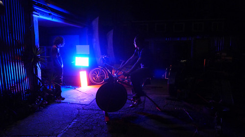 Testing sLEDgehammer circuit by powering Rock The Bike's Stage Lighting Panels