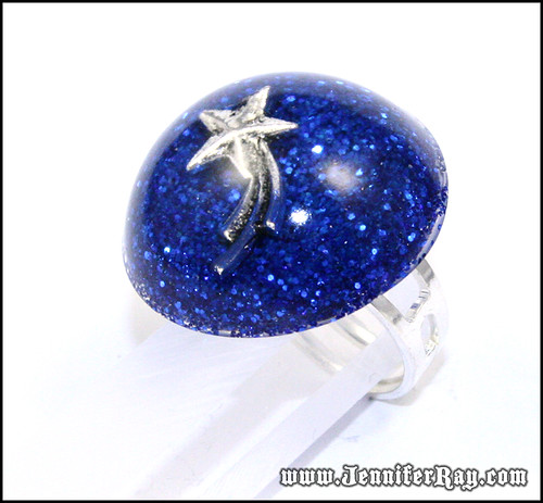 Shooting Star Cocktail Blue Glitter Resin Ring by JenniferRay.com