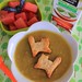 Split Pea Soup with Cat Croutons for Halloween
