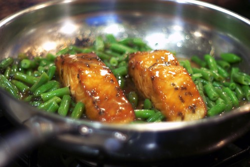 Miso Glazed Salmon Steaks with Green Beans