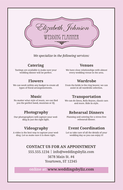 Side2 of a customizable flyer designed for Wedding Planners