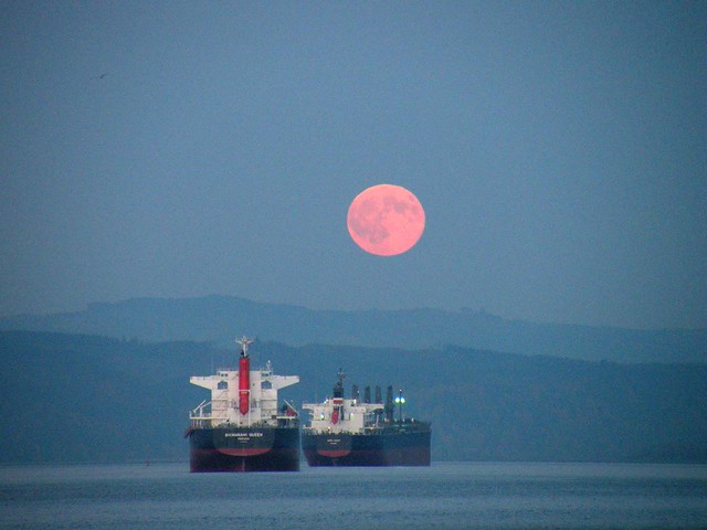 Big Pink Moon Over the Boats