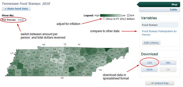 FY 2010 Per Capita Food Stamp Spending by County (Tennessee)