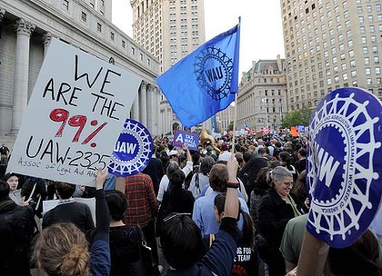 Unions gather on Wall Street to support the movement demanding economic justice. "Occupy Wall Street" has drawn the attention of people throughout the U.S. and the world. by Pan-African News Wire File Photos