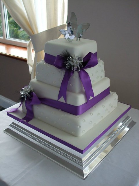 Purple crystal and butterfly wedding cake