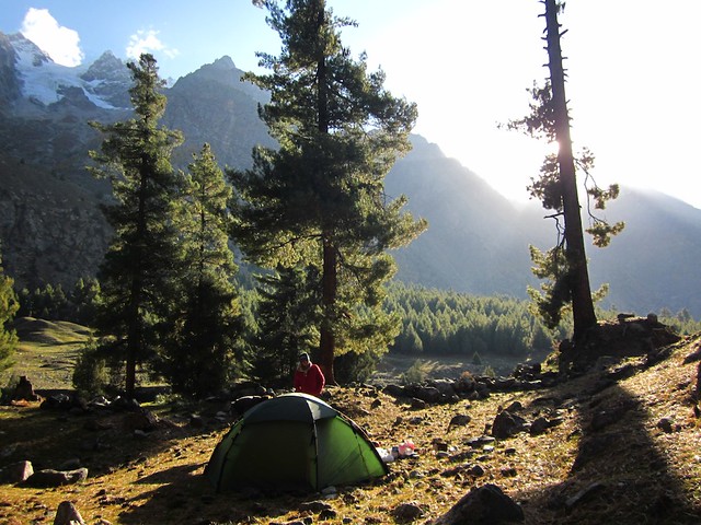 Wild camping in the Naltar Valley, Pakistan.