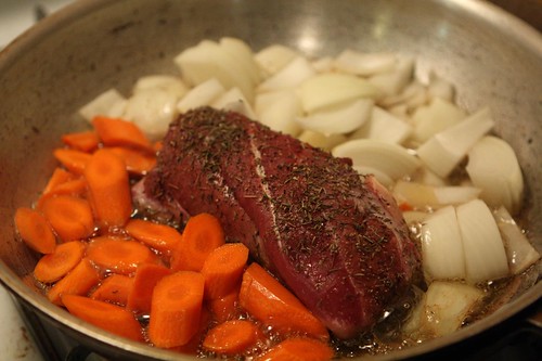 Searing Duck Breast with Onion and Carrot