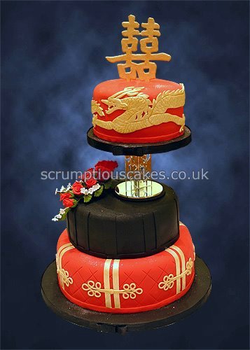 Wedding Cake 797 Red Black Chinese Symbol