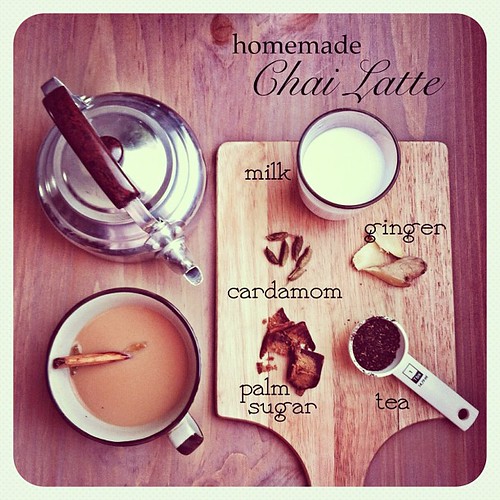 The ingredients of homemade chai latte