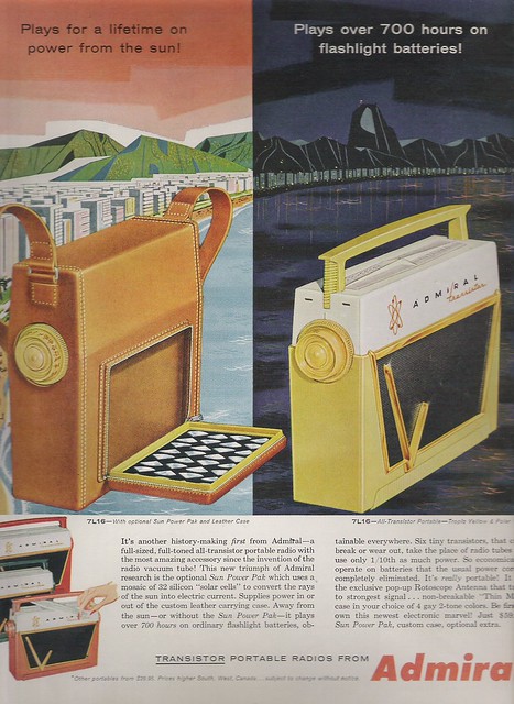 ADMIRAL Portable Radio with optional Sunpower Pak Ad (USA 1956)
