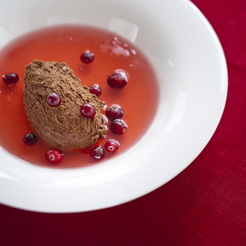 Chocolate mousse with cranberry soup / Šokolaadivaht jõhvikakisselliga